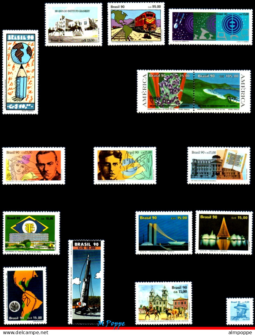 Ref. BR-Y1990-S BRAZIL 1990 - ALL COMMEMORATIVE STAMPSOF THE YEAR, 46V, MNH, . 46V Sc# 2228~2296 - Full Years