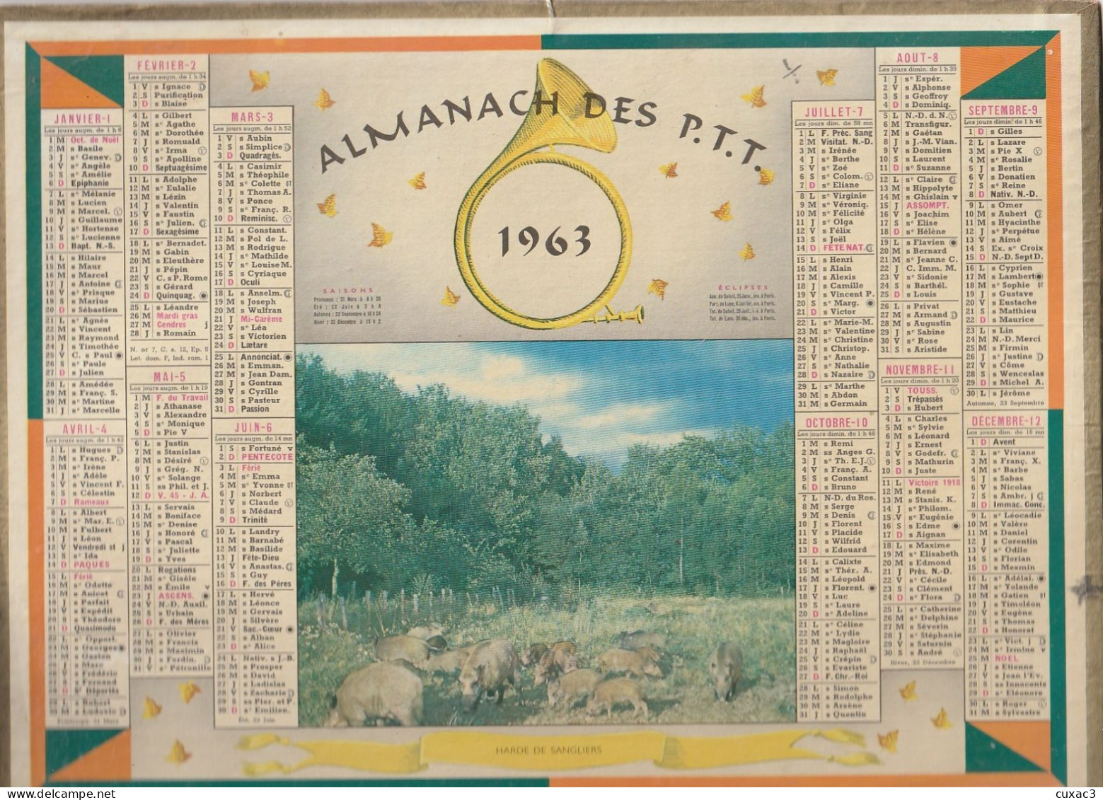 ALMANACH Des Poste 1963 -  Département De L 'aude - Harde De Sangliers - Formato Grande : 1961-70