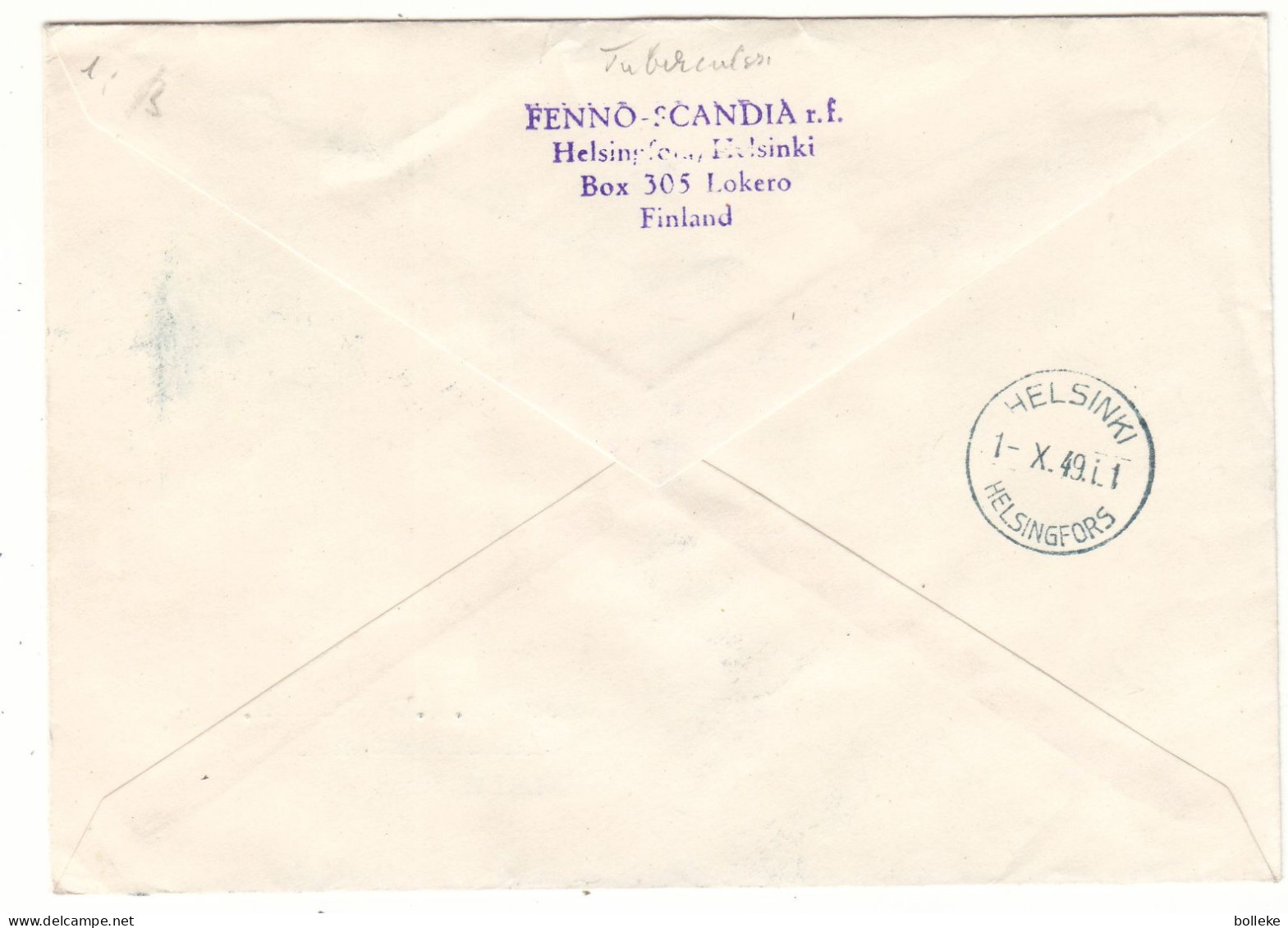 Finlande - Lettre De 1949 - Oblit Helsinki - Exp Vers Helsingfors - Tuberculose - - Lettres & Documents