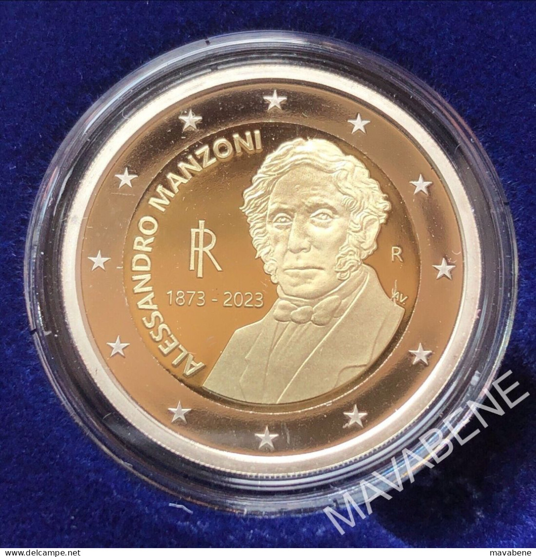 ITALIA 2023 ALESSANDRO MANZONI MONETA 2 EURO PROOF NUOVA FIOR DI CONIO ASTUCCIO - Collections