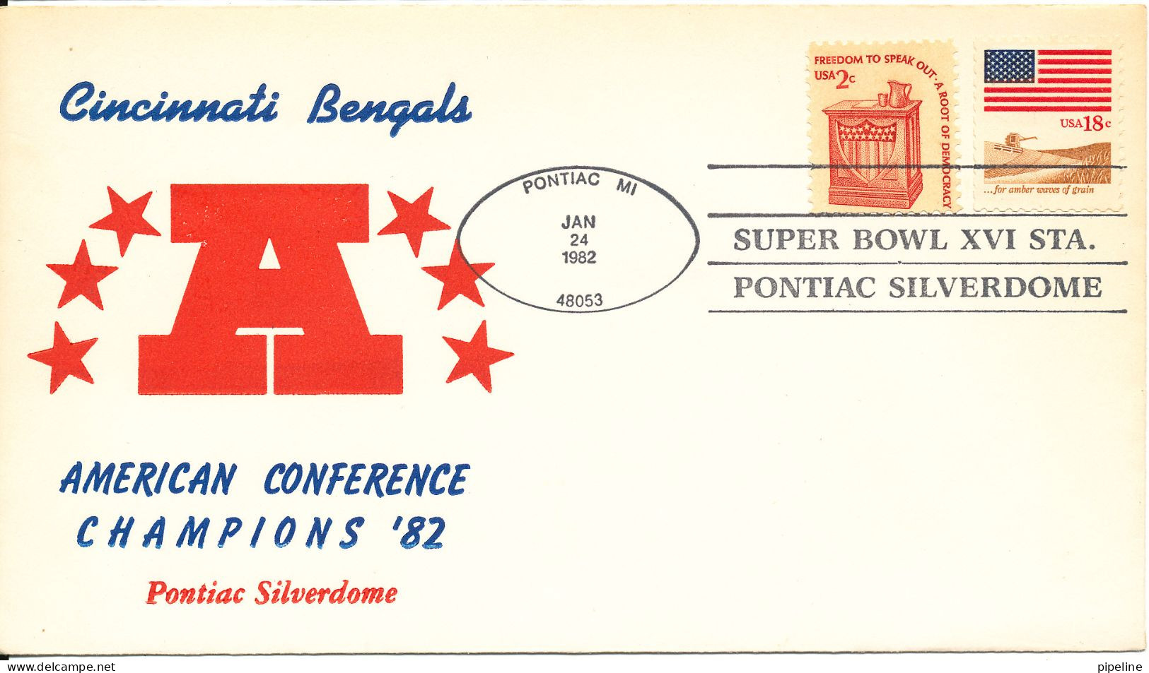 USA Cover Pontiac 24-1-1982 XVI Pontiac Silverdome Super Bowl Cincinnati Bengals American Conference Champion's 82 - Coppa America