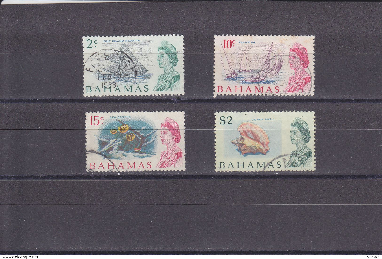 BAHAMAS - 1967 - O/FINE CANCELLED -  QEII & REGATTA, YACHTING, SEA GARDEN, SHELL  Yv. 242, 247, 250, 254 - 1963-1973 Interne Autonomie