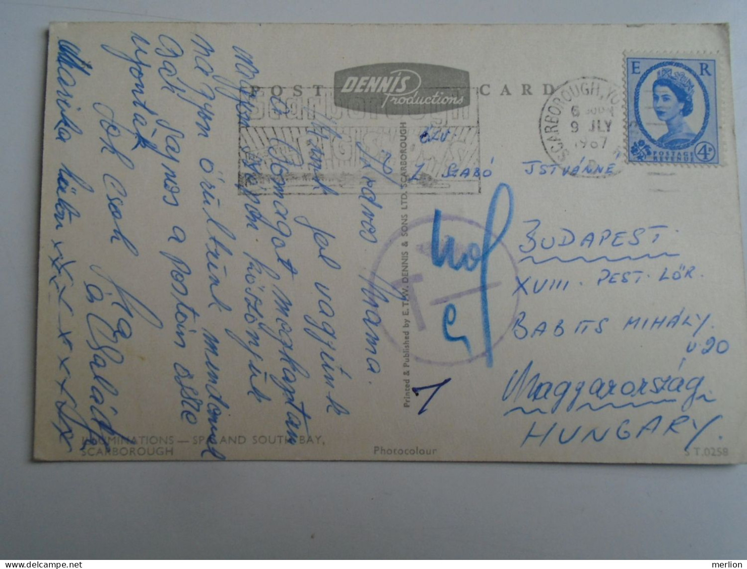 D196368  UK -England - Yorkshire - Scarborough  Spa And South Bay  PU Ca 1967 -Postage Due   - Sent To Hungary - Scarborough