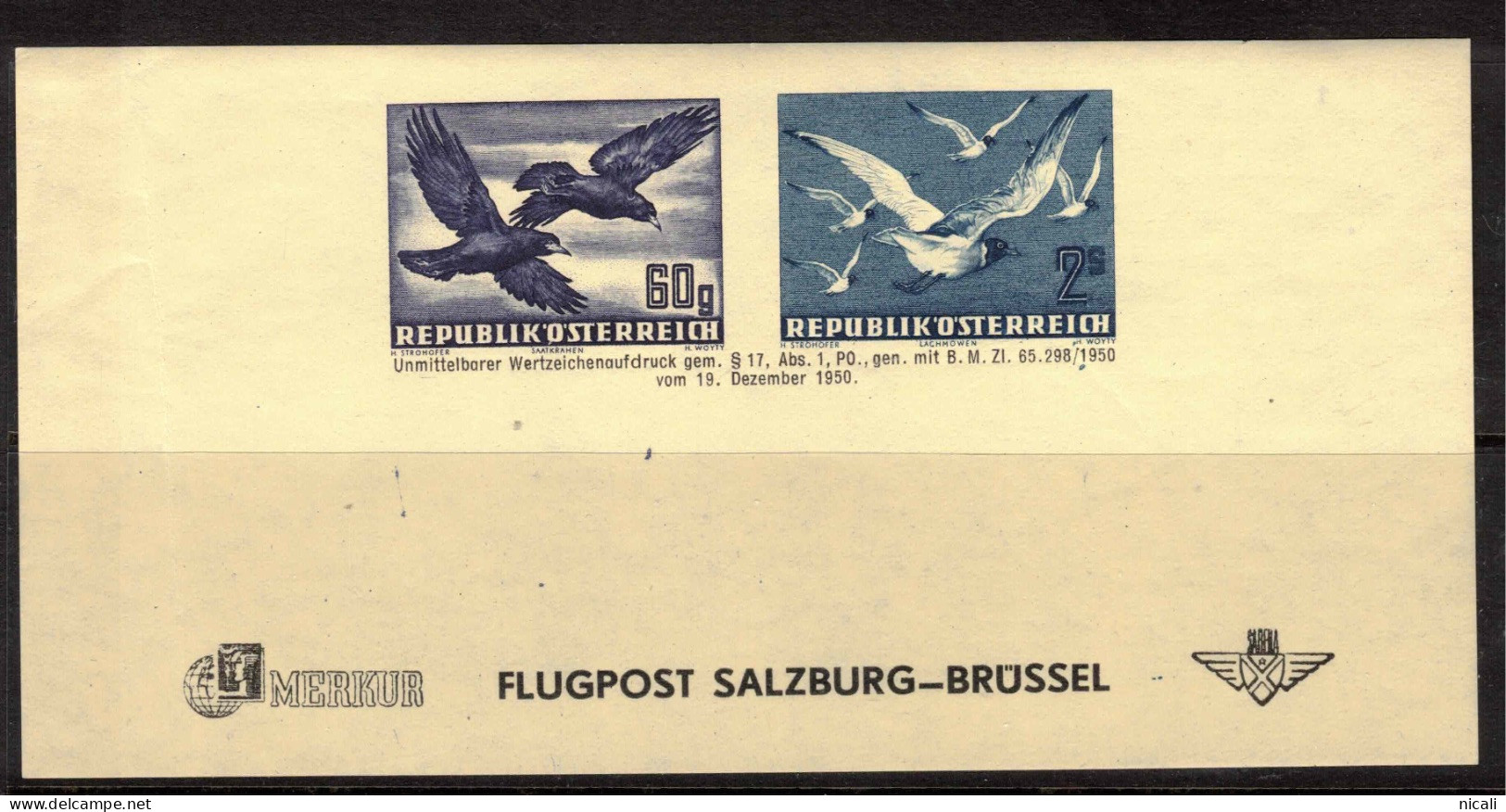 AUSTRIA 1950 Salzburg Austria Special Flight Souvenir Sheet UNHM #CDK0 - Sonstige & Ohne Zuordnung