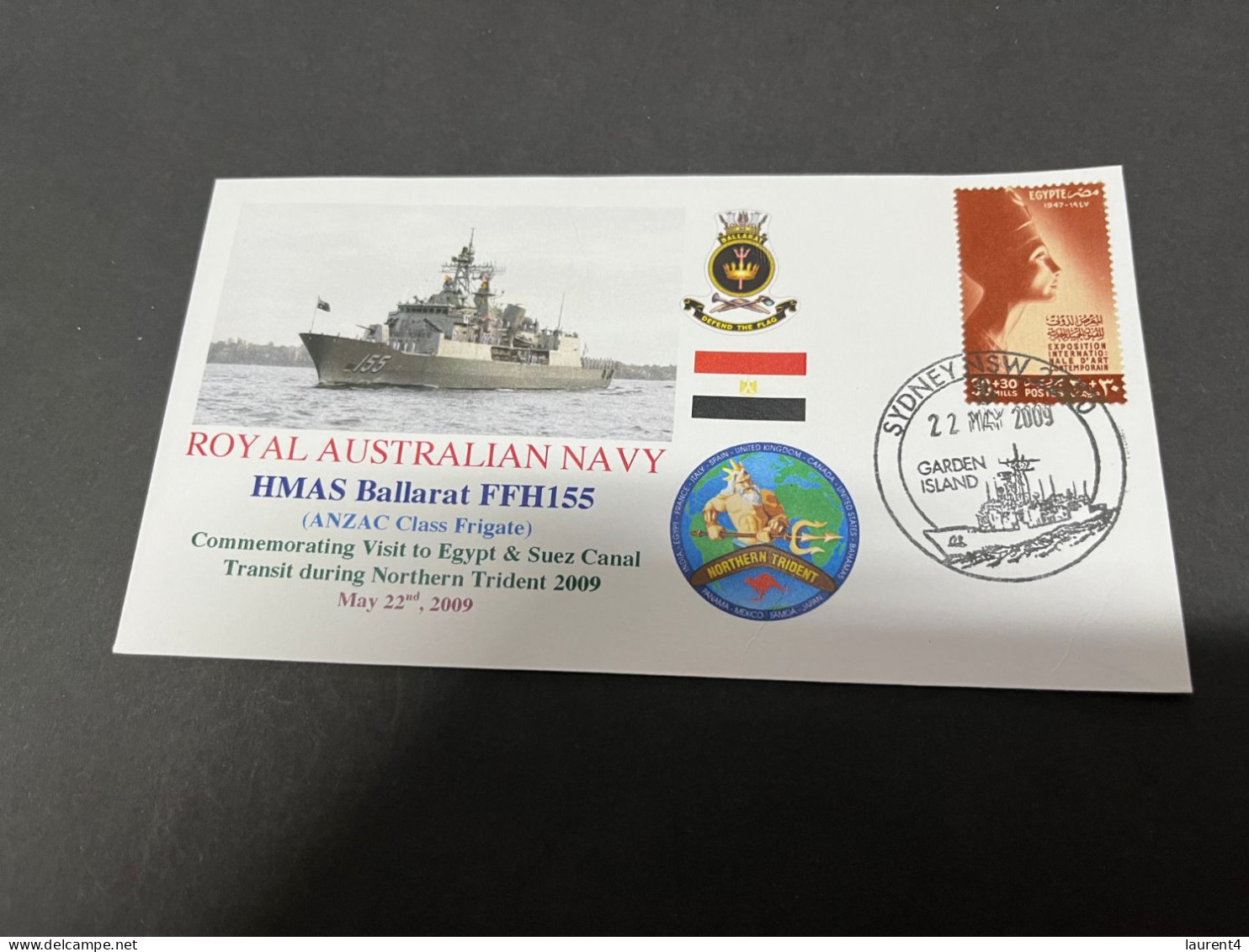 4-7-2023 (1 S 19) Royal Australian Navy Warship - HMAS Ballarat FFH 155 (Egypt Stamp) Suez Canal - Altri & Non Classificati
