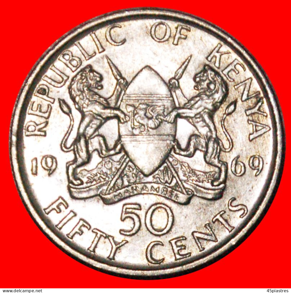 * 2 SOLD GREAT BRITAIN (1969-1978): KENYA  50 CENTS 1969 COCK MINT LUSTRE! ·  LOW START · NO RESERVE! - Kenya