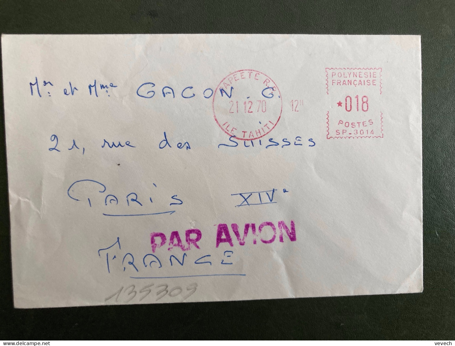 LETTRE Par Avion Pour La FRANCE EMA SP 3014 à 018 Du 21 12 70 PAPEETE RP ILE TAHITI - Lettres & Documents