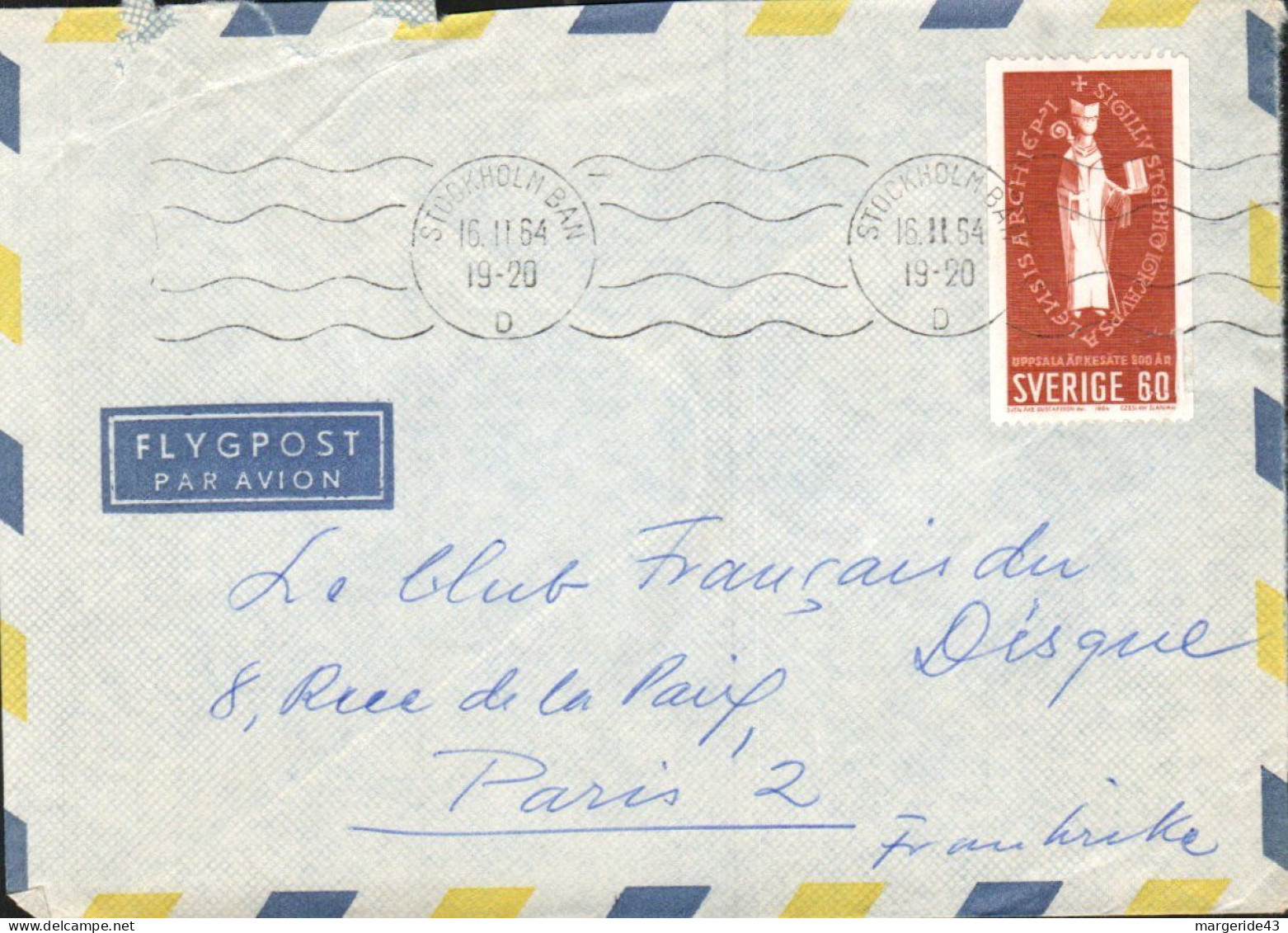 DANEMARK SEUL SUR LETTRE POUR LA FRANCE 1964 - Briefe U. Dokumente