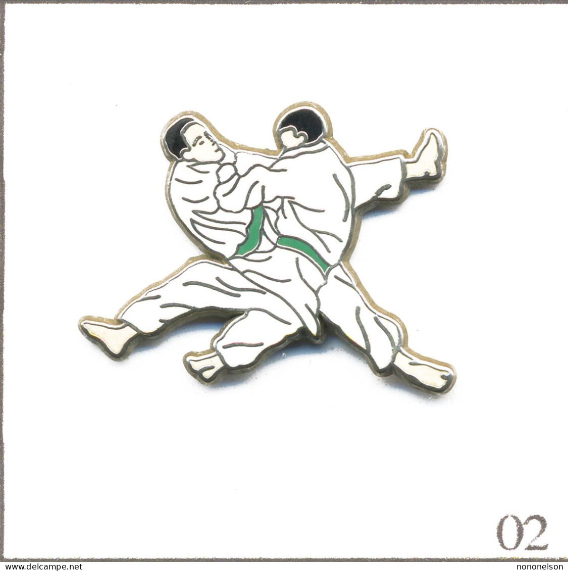 Pin's Sport - Art Martial / Judokas Ceintures Vertes. Non Estampillé (flocage Boussemart). Zamac. T980-02 - Judo