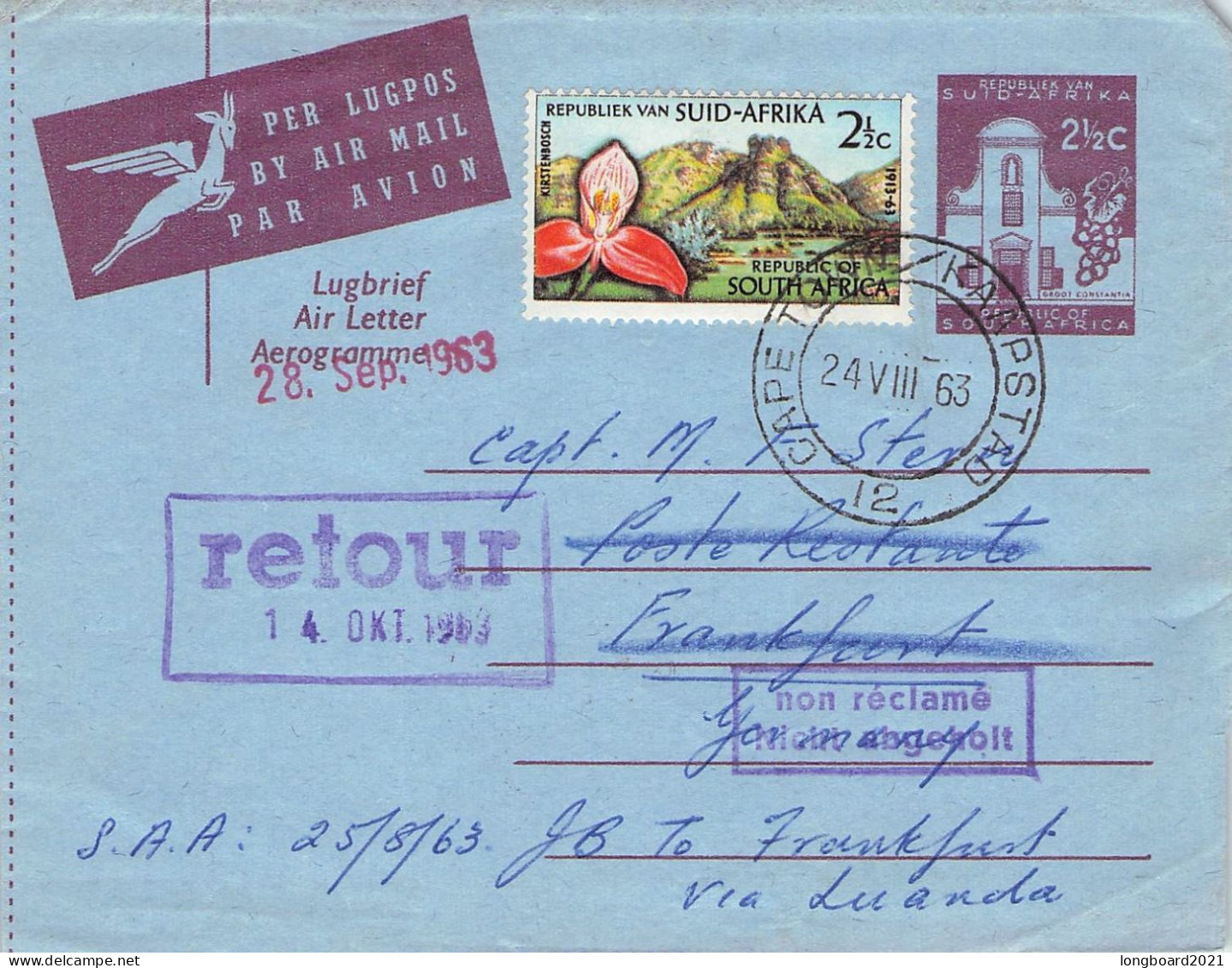 SOUTH AFRICA - AEROGRAMME 1963  > GERMANY  / *311 - Airmail