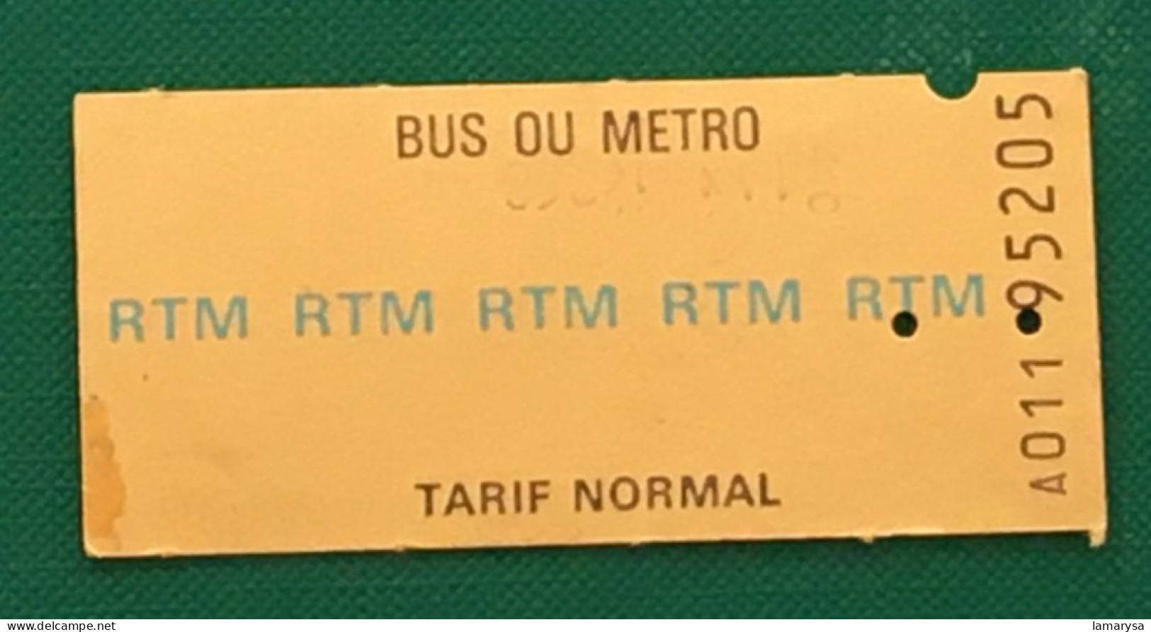 Tarif Normal Titre De Transport-Ticket Simple-Bus Ou Métro De Marseille RTM Régie Transports Marseillais-annula. Poinçon - Europa