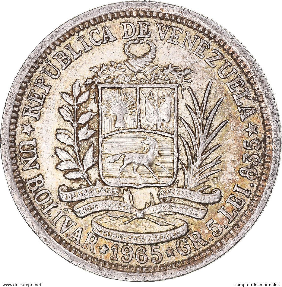 Monnaie, Venezuela, Bolivar, 1965, TTB+, Argent, KM:37a - Venezuela