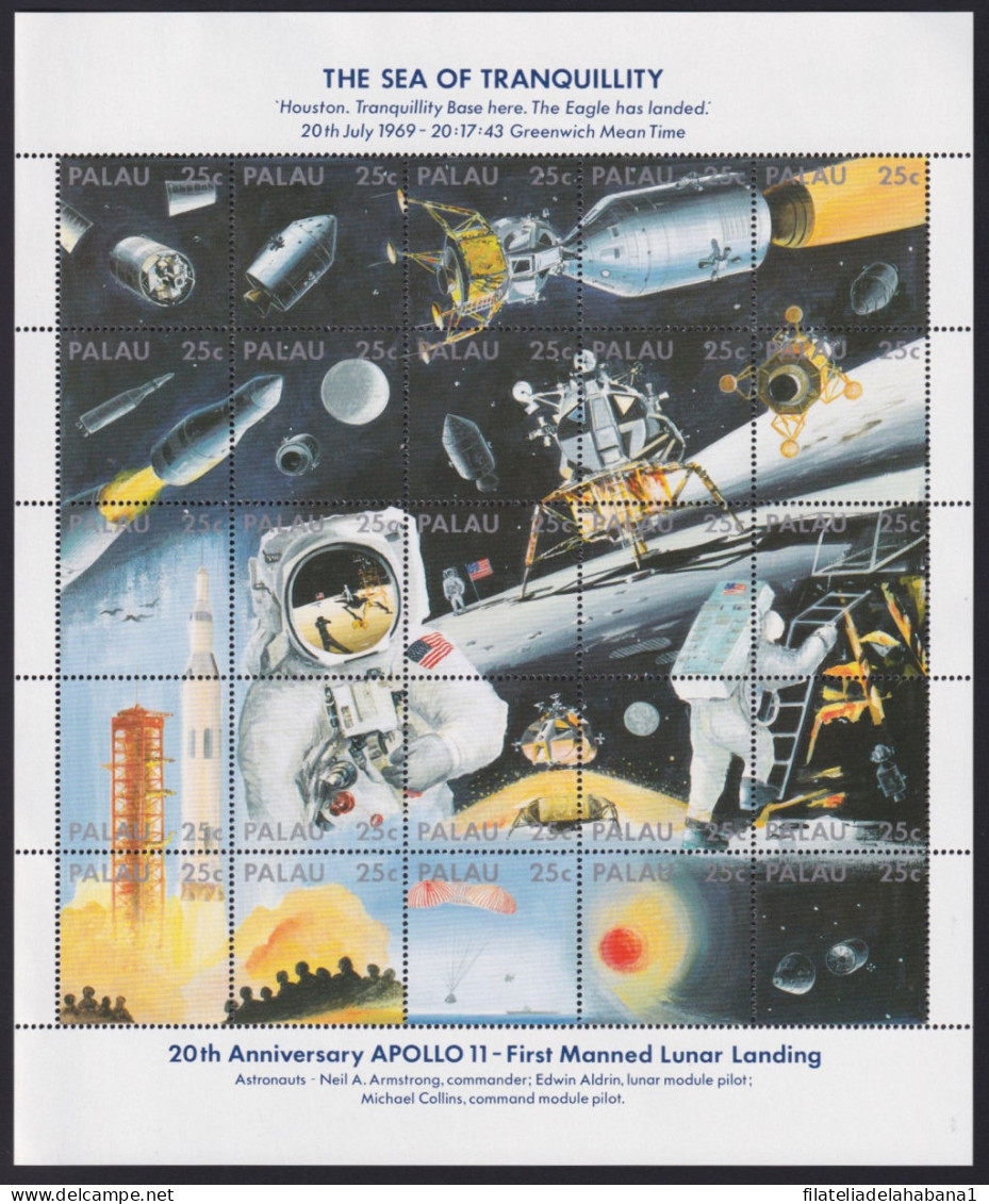 F-EX41355 PALAU MNH 1989 SPACE 20th ANNIV APOLLO 11 FIRT MANNED LUNAR LANDING.  - Oceanía