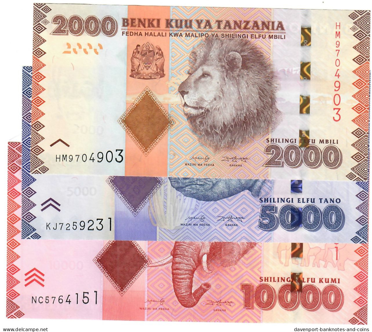 SET Tanzania 2000, 5000 & 10000 Shillings 2011 (2020) UNC - Tansania