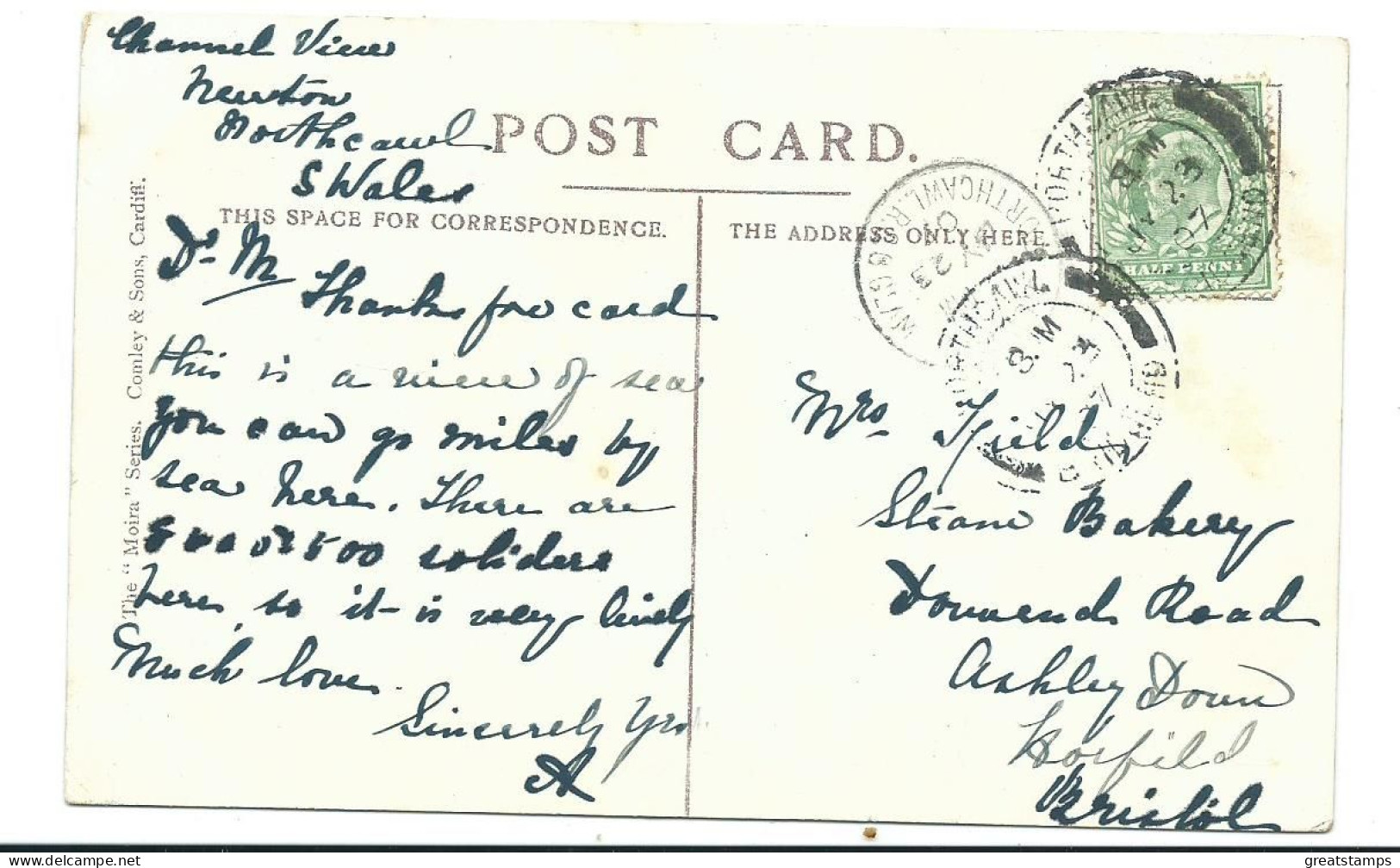 Wales   Postcard Posted 1907 Moira Series Rough Sea Porthcawl  Good Cancels - Glamorgan