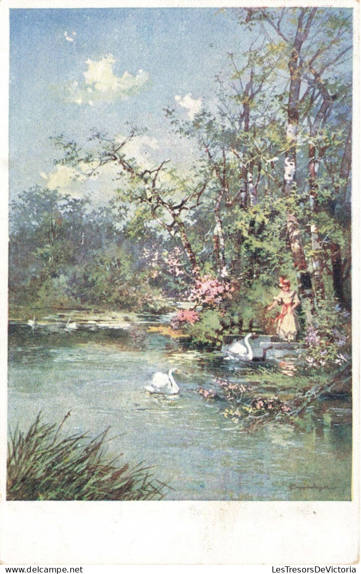 CPA - Tableau - Jeune Fille Au Lac Des Cygnes - Cygnes - Lac - Carte Postale Ancienne - Paintings