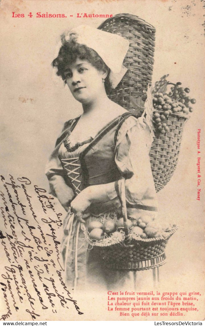 PHOTOGRAPHIE - Les 4 Saisons - L'Automne - Femme Avec Une Corbeille De Fruits - Carte Postale Ancienne - Photographie