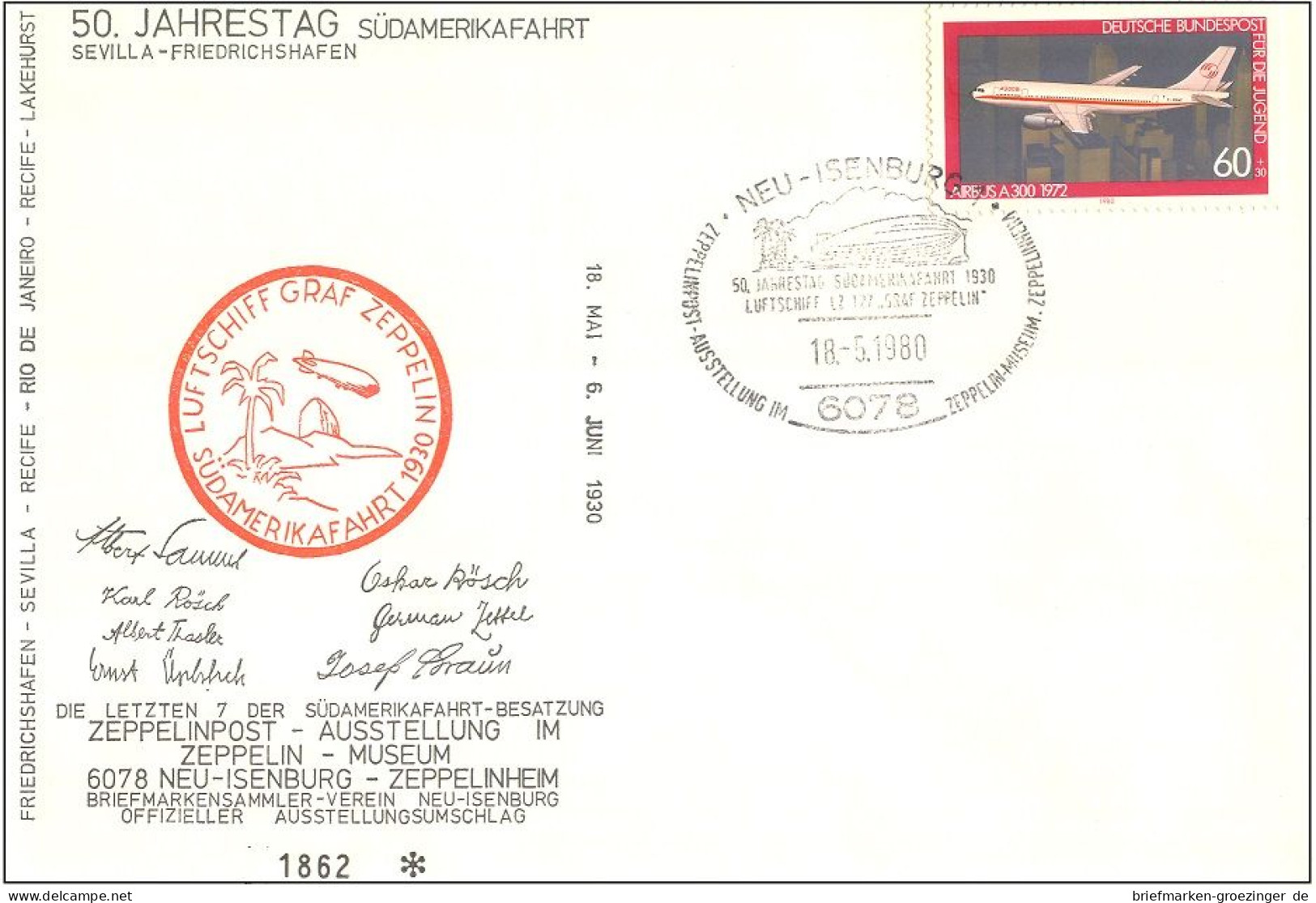 Bund Mi.1042 Brief 50.Jahrestag Südamerikafahrt Zeppelin Sst.  -16-7392 - Erst- U. Sonderflugbriefe