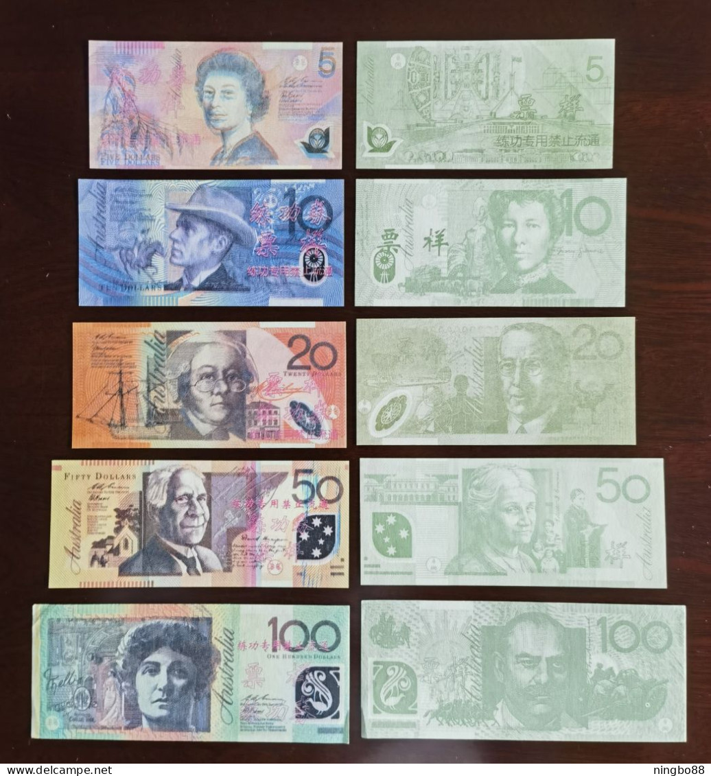 China BOC Bank (bank Of China) Training/test Banknote,AUSTRALIA B-2 Series 5 Different Note Specimen Overprint - Fictifs & Specimens