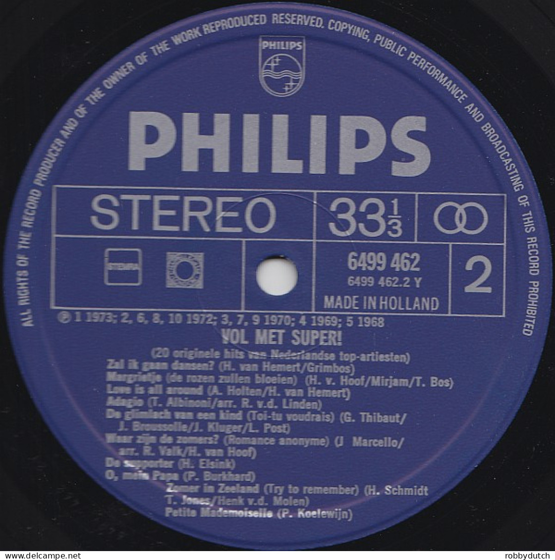 * LP * VOL MET SUPER (20 Originele Hits Van Nederlandse Topartiesten) (Holland 1974) - Compilaciones