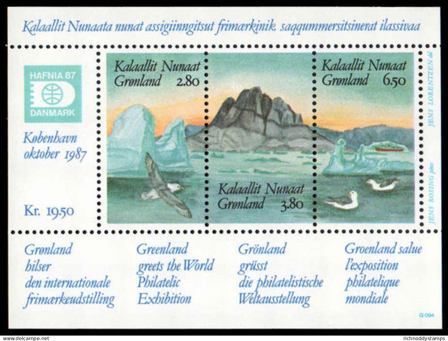 Greenland 1987 Hafnia Souvenir Sheet Unmounted Mint. - Ongebruikt