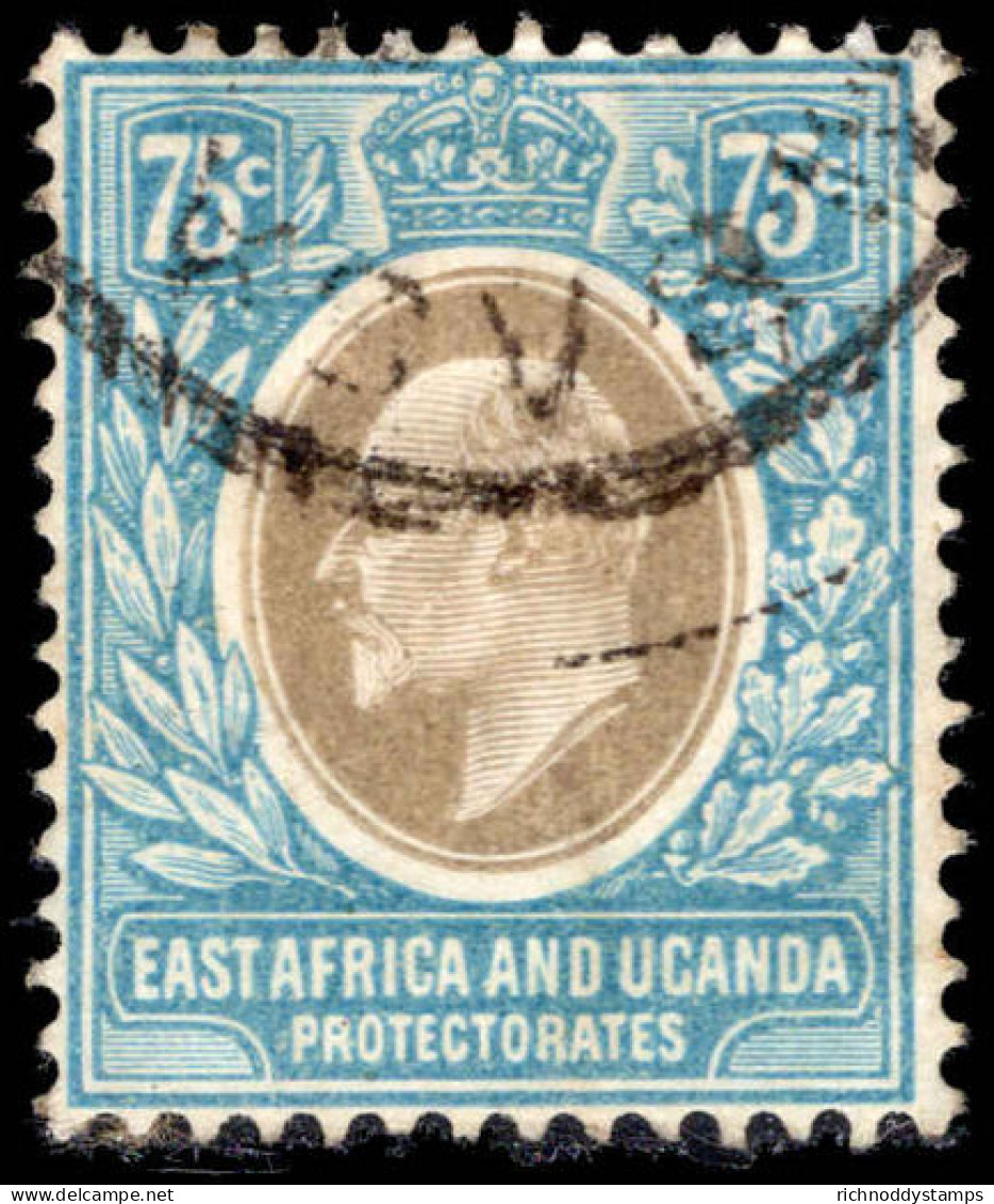 East Africa And Uganda 1907-08 75c Grey And Pale Blue Fine Used. - Protectorats D'Afrique Orientale Et D'Ouganda
