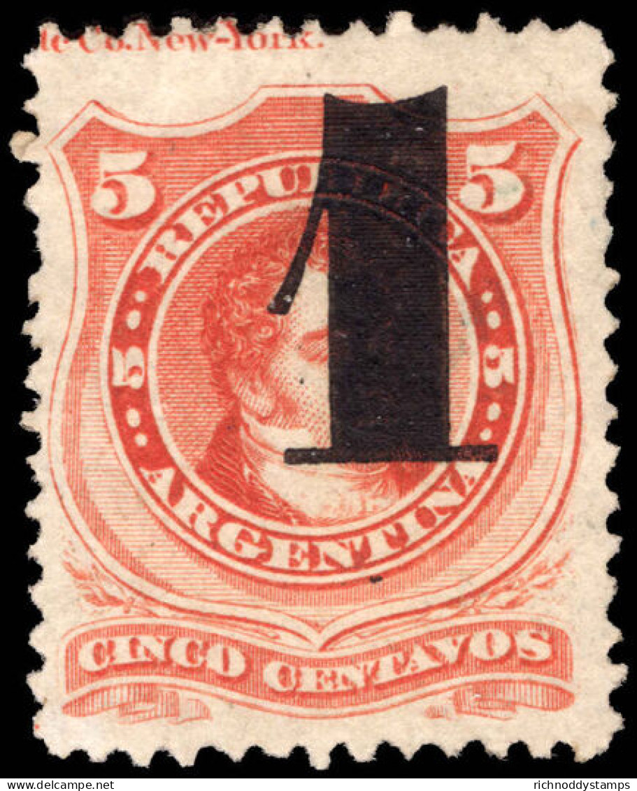 Argentina 1877 1 On 5c Vermillion Fine Unmounted Mint. - Ungebraucht