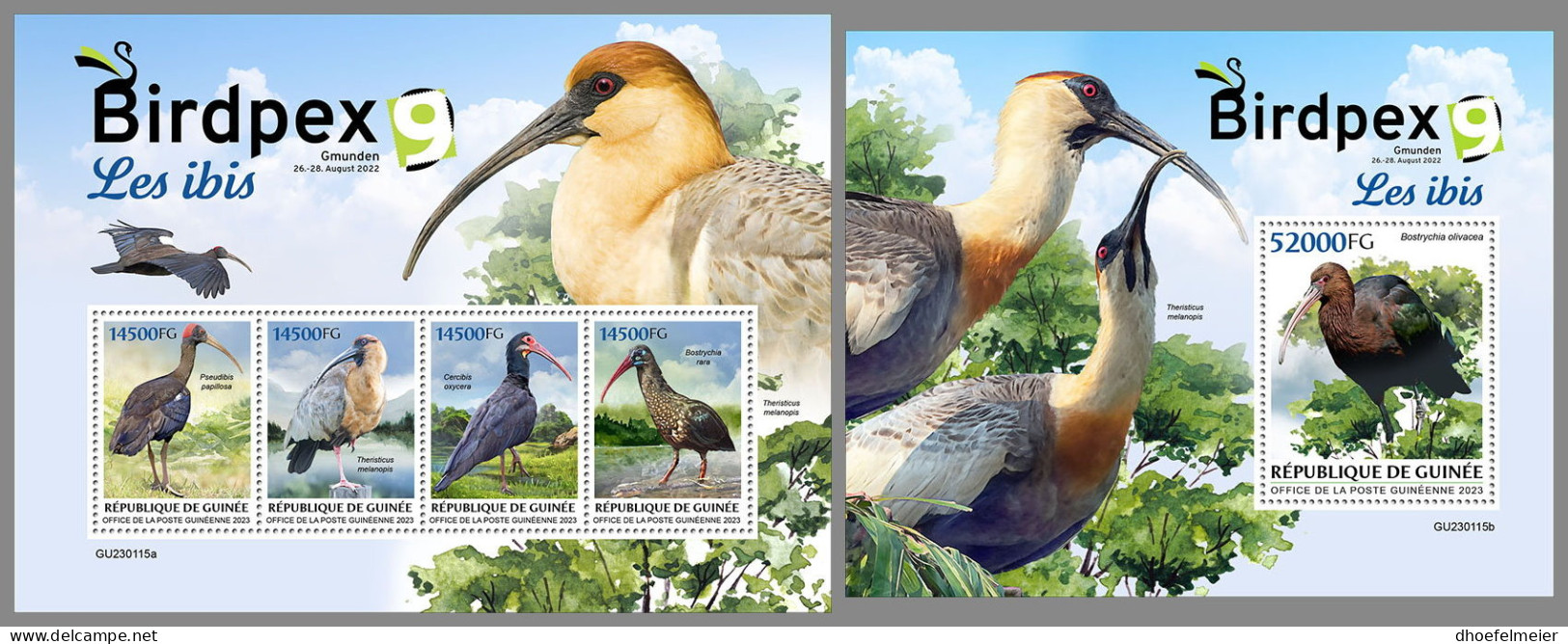 GUINEA REP. 2023 MNH Ibis Birdpex M/S+S/S - OFFICIAL ISSUE - DHQ2327 - Struisvogels