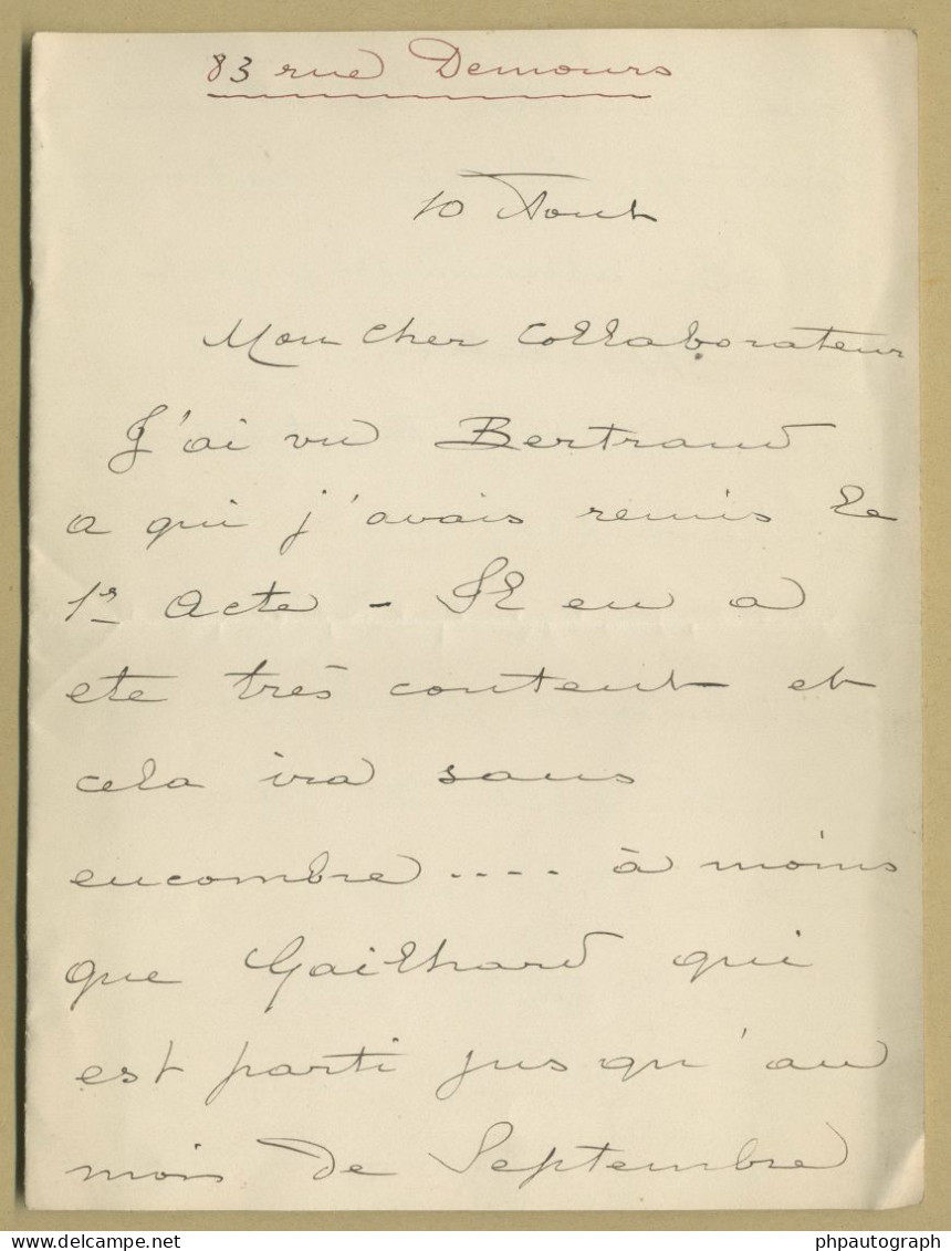 André Wormser (1851-1926) - French Romantic Composer - Autograph Letter Signed - Chanteurs & Musiciens