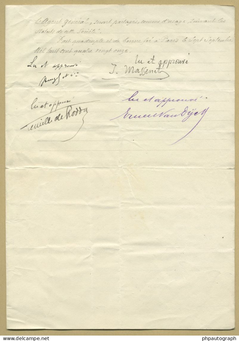 Jules Massenet (1842-1912) - Ballet Le Carillon - Major Signed Contrat - 1891 - Zangers & Muzikanten