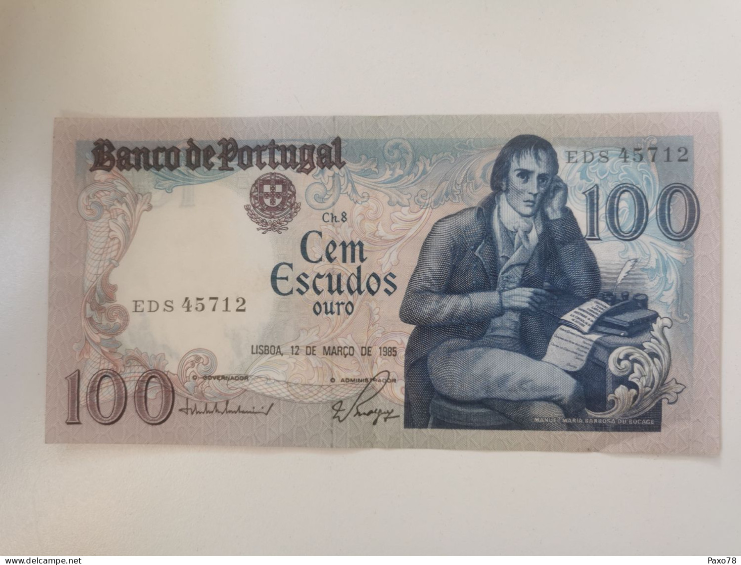 Portugal, 100 escudos Bocage 1985. Numéros seguidos