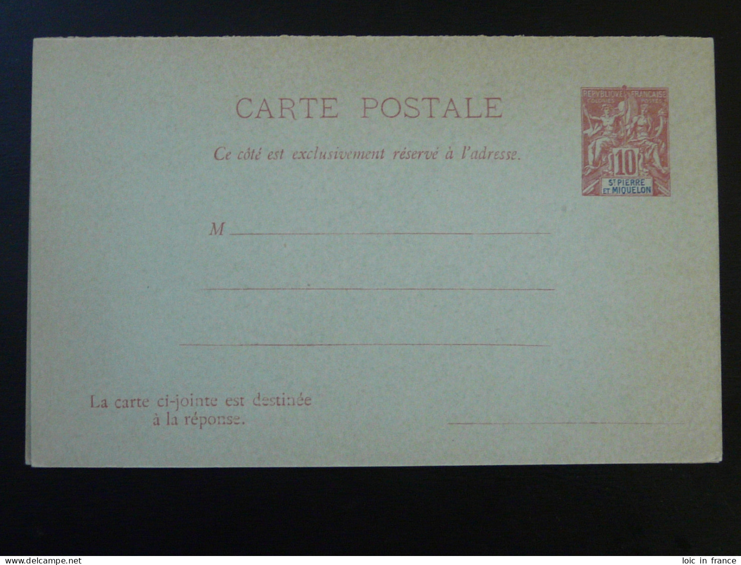 Entier Postal Carte Postale Avec Réponse Type Sage 10c Rouge Sur Bleu N°17 St-Pierre Et Miquelon (ex 1) - Storia Postale