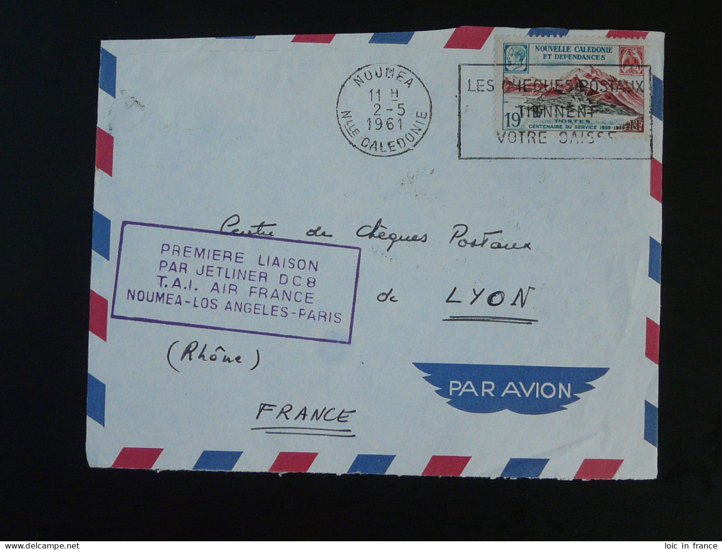 Devant De Lettre Premier Vol TAI Air France Noumea Los Angeles Paris Nouvelle Caledonie 1961 - Lettres & Documents