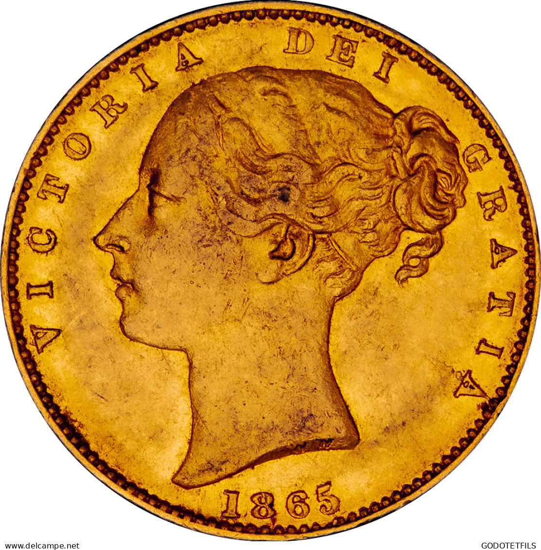 Royaume-Uni Souverain Victoria Buste Jeune Et Armoiries 1865 - 1 Sovereign