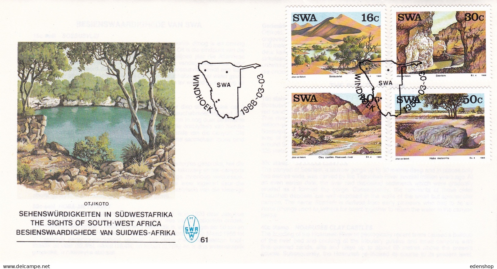 SOUTH WEST AFRICA 1988 4 First Day Covers FDC 60,61,62,63 - Storia Postale