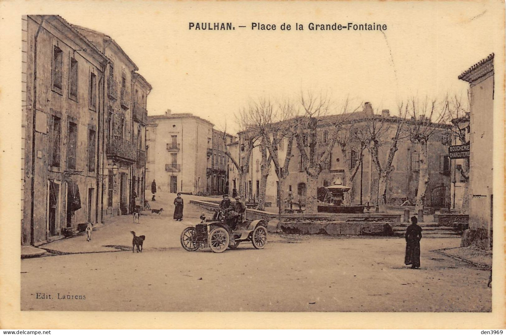 PAULHAN (Hérault) - Place De La Grande Fontaine - Automobile Décapotable - Ecrit (2 Scans) - Paulhan