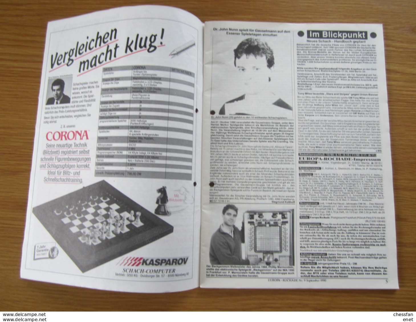 Schach Chess Ajedrez échecs - Europa-Rochade -Nr 9 / 1990 - Sport