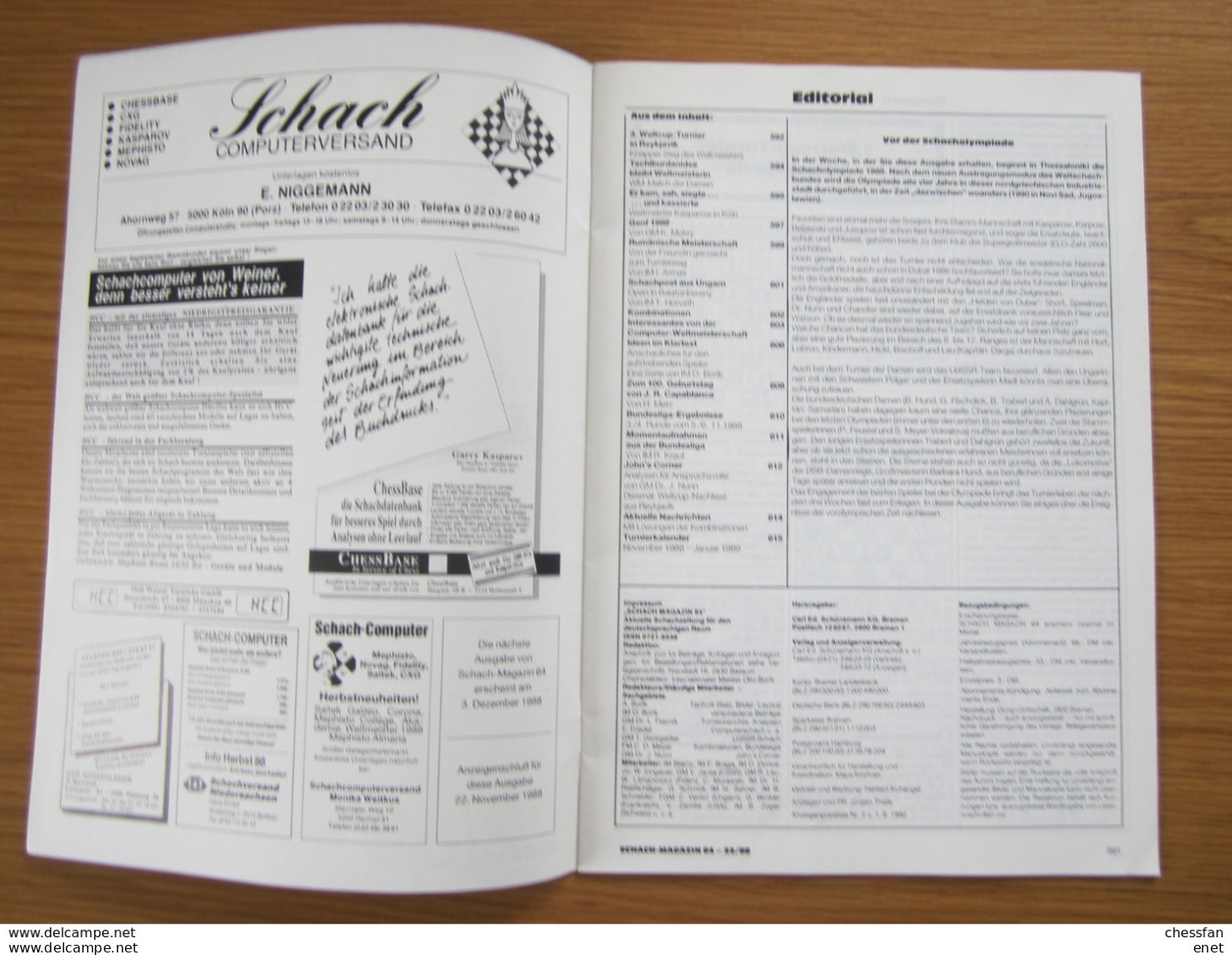 Schach Chess Ajedrez échecs - Schach Magazine - Nr 22 / 1988 - Sport