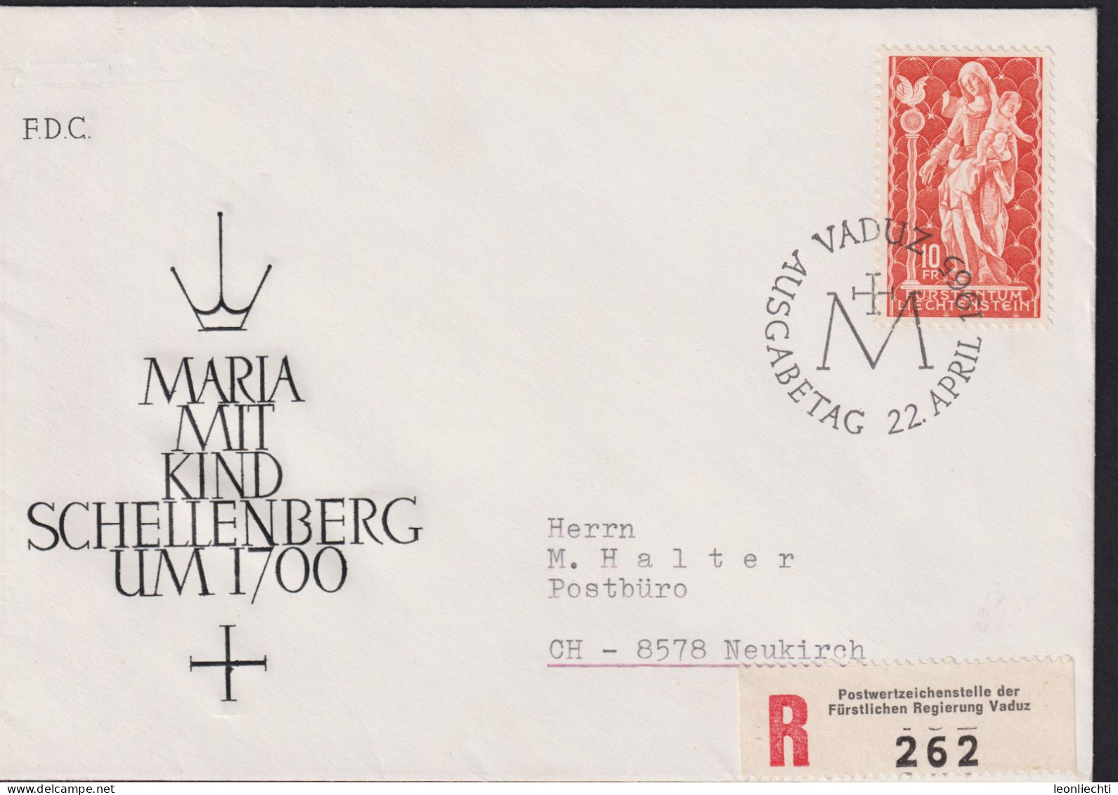 1965 Liechtenstein R-Brief, MI:LI 449, Yt:LI 397, Zum.LI 384, Holzskulptur - Covers & Documents