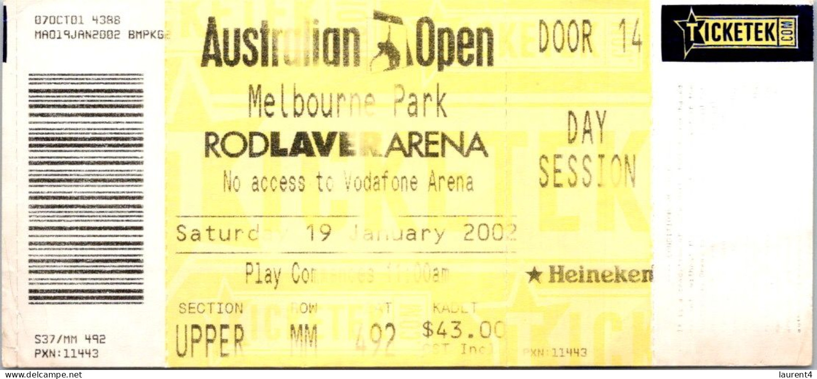 8-7-2023 (1 S 36) Australia - VIC - Ticketek - Australian Open 2002 (3 Used Tickets) - Autres & Non Classés