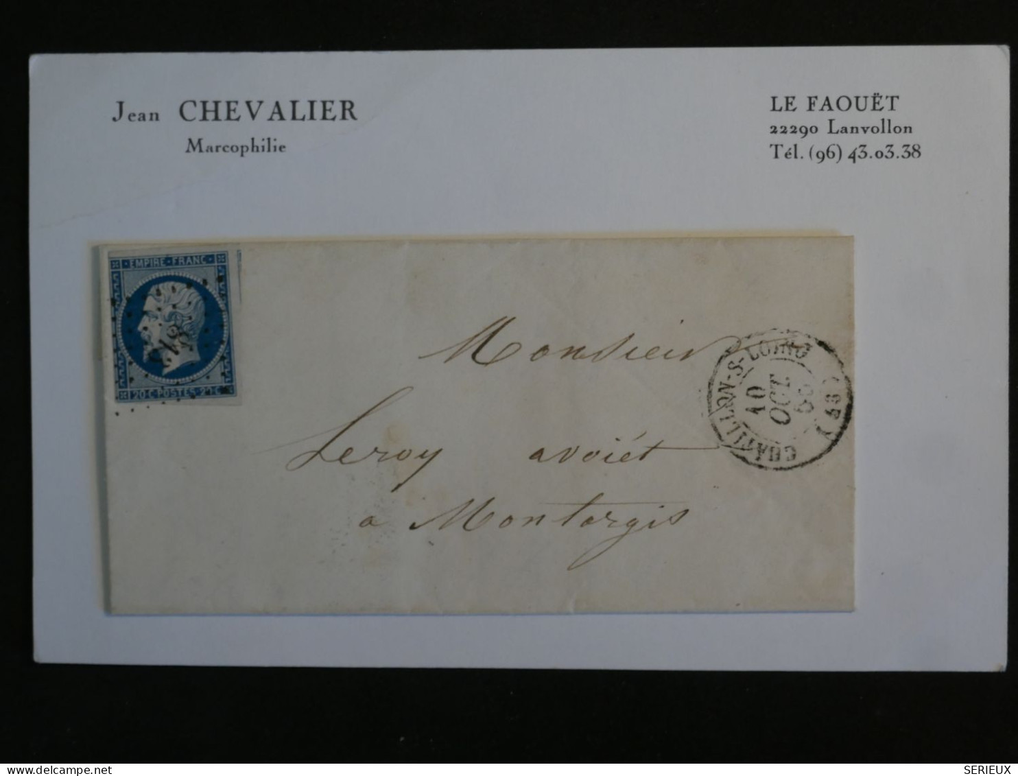 BV8 FRANCE BELLE LETTRE1860 CHATILLON S LOIRE A MONTARGIS   +NAPOLEON N°14 +++AFF. INTERESSANT+ - 1853-1860 Napoléon III