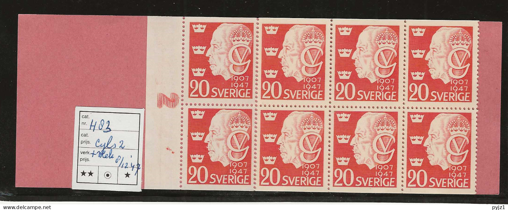 1947 MNH Sweden Booklet Facit H83 Cyls 2 Postfris** - 1904-50