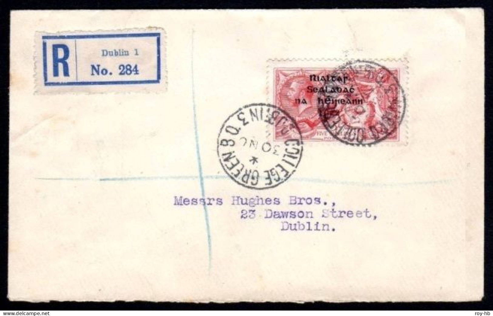 1922 Thom 5/- Rose-red On A November 1923 Registered "O'Donnell" Cover Within Dublin, With Arrival Backstamp - Brieven En Documenten