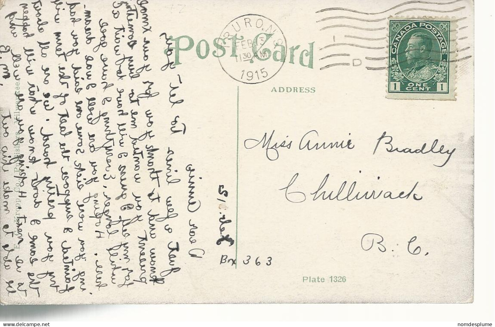 23770 ) Canada Truro NS Postmark Cancel 1915  Mass - Andere & Zonder Classificatie