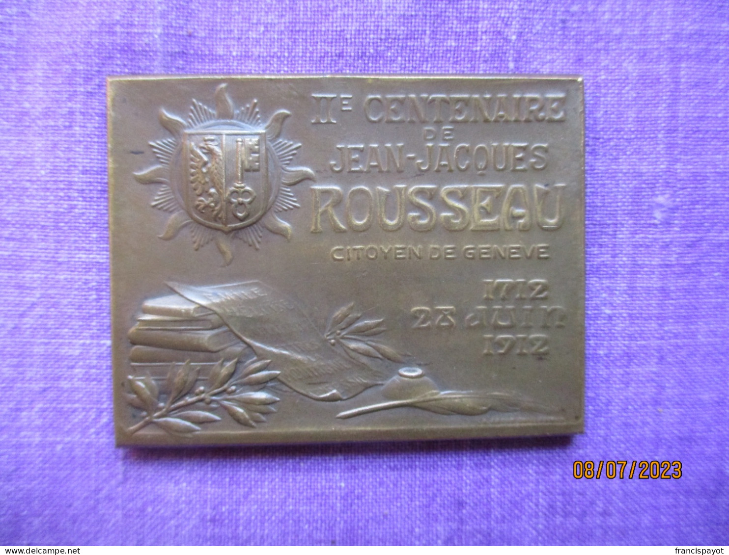 Suisse: Plaquette Souvenir Du 200e Anniversaire De La Naissance De J.J. Rousseau 1912 - Bronze - Gewerbliche