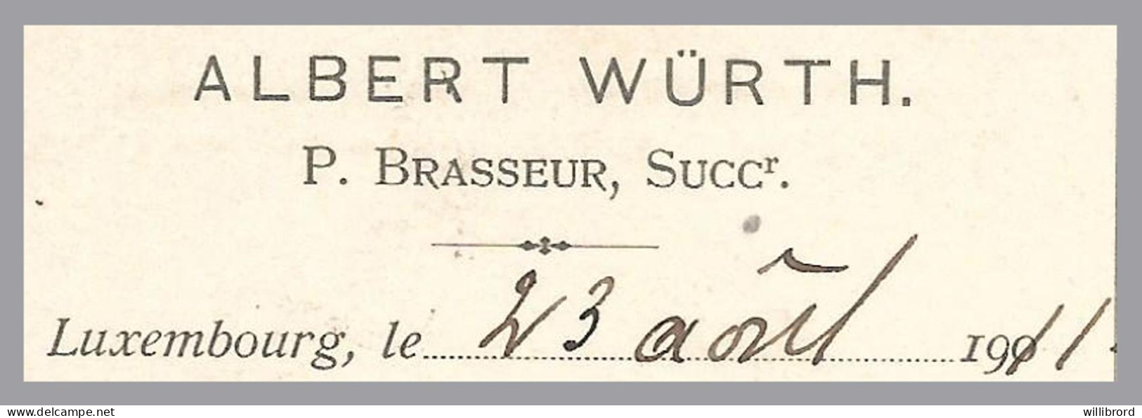 LUXEMBOURG - 1911 Privately Printed Postcard - ALBERT WÜRTH - Lux-Ville II To Echternach - 1907-24 Coat Of Arms