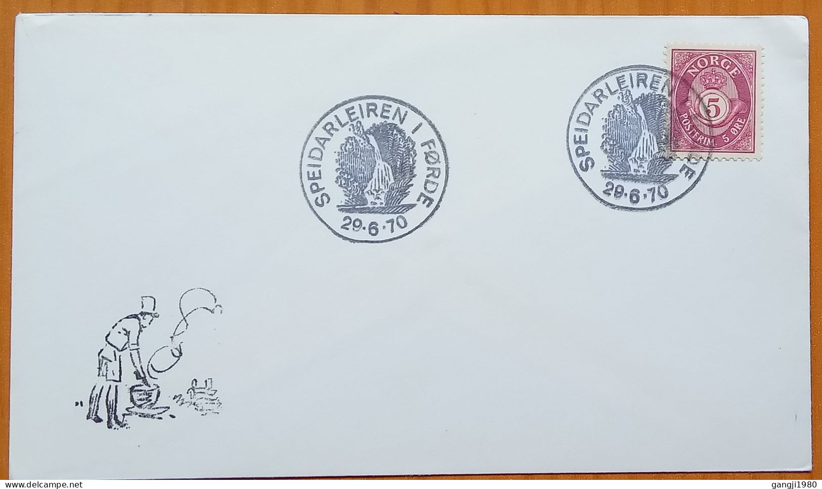 NORWAY-1970, COOK MAN, PICTURE, ILLUSTRATE, COVER. CACHET, WATERFALL, SPEIDARLEIREN FORDE, POSTHORN STAMP. - Lettres & Documents