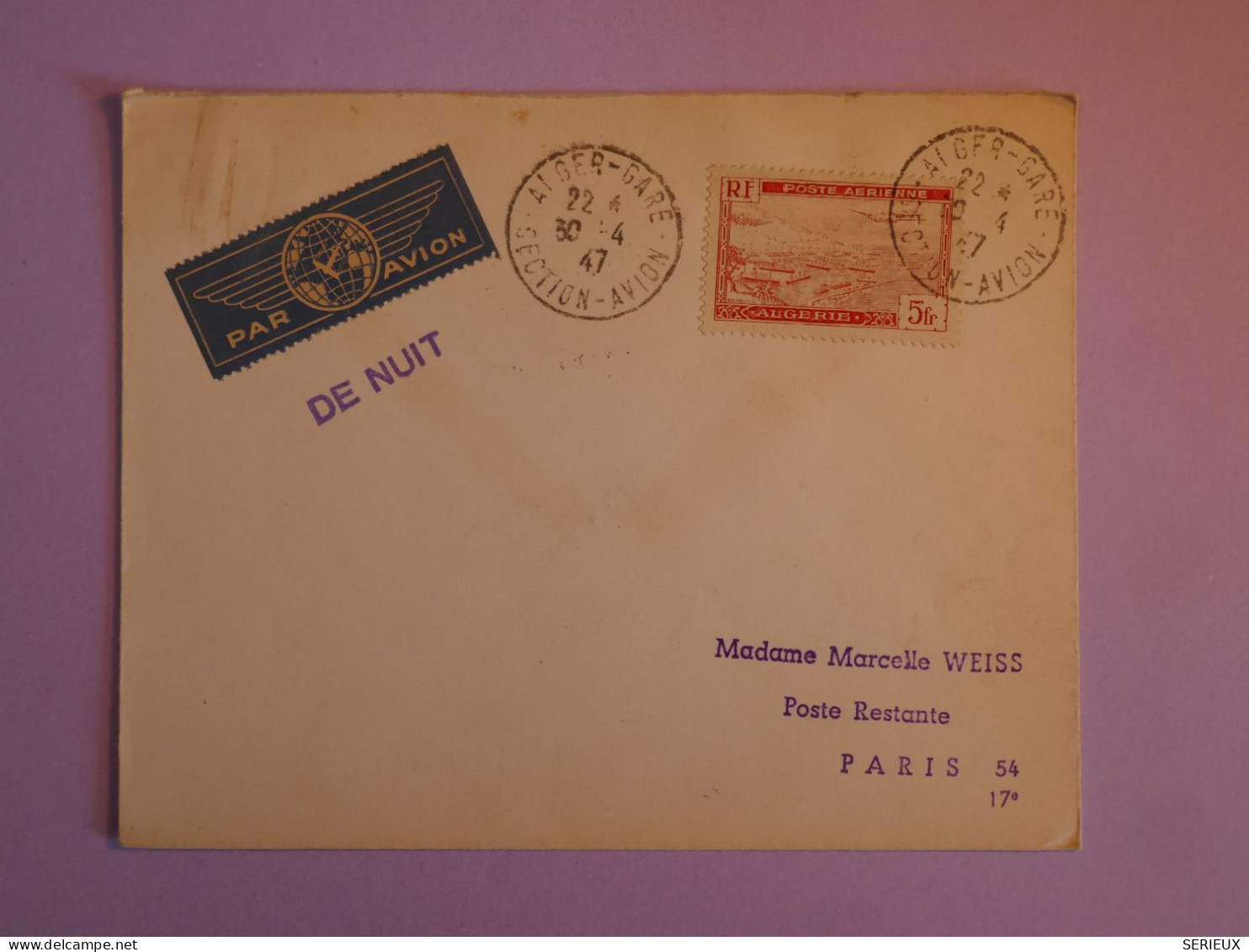 BV9 ALGERIE   BELLE LETTRE 1947 BATMA  A  PARIS FRANCE  +AFF. PLAISANT+ - Luftpost