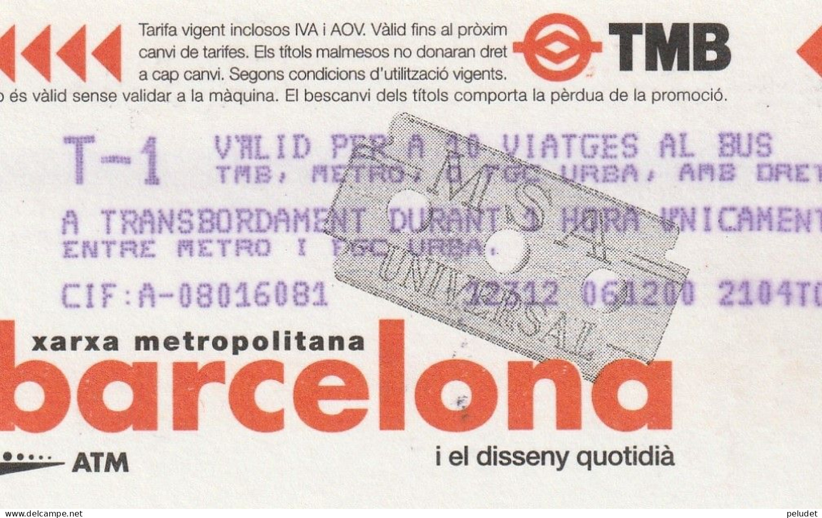 Ticket  Metro Subway Barcelona TMB - FGC - 1999-2000? - Europe