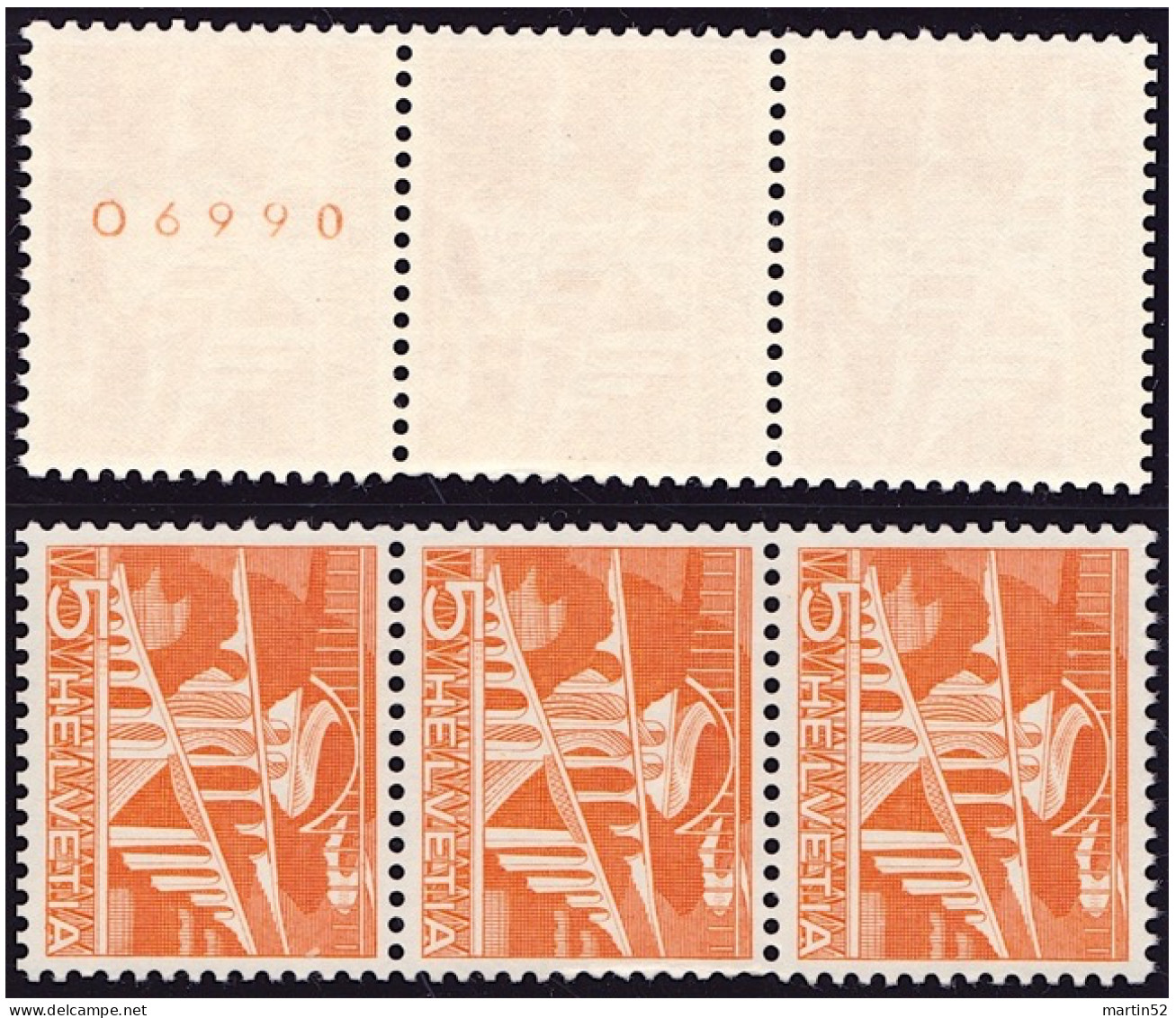 Schweiz Rolle Suisse Rouleaux Swiss Coil Sitterbrücke 1949: Zu 298RM.01 Mi 530RI Mit Avec N° O6690 ** MNH (Zu CHF 18.00) - Coil Stamps